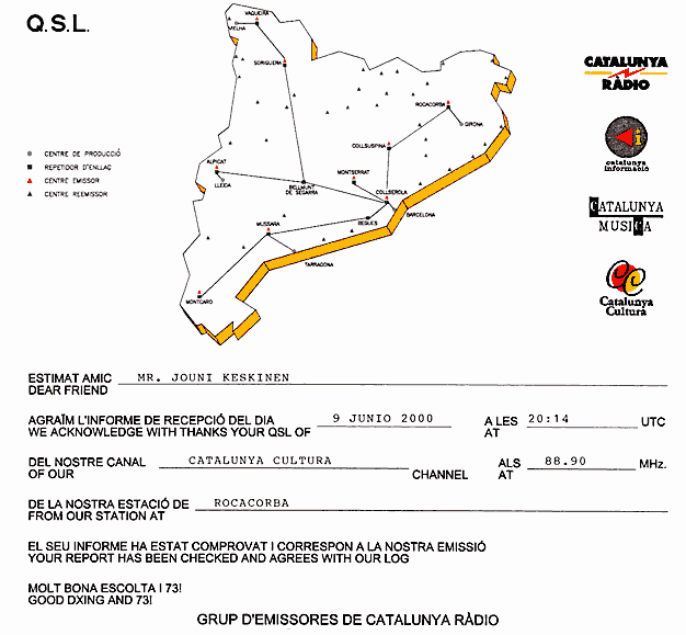 Catalunya Cultura QSL-kortti